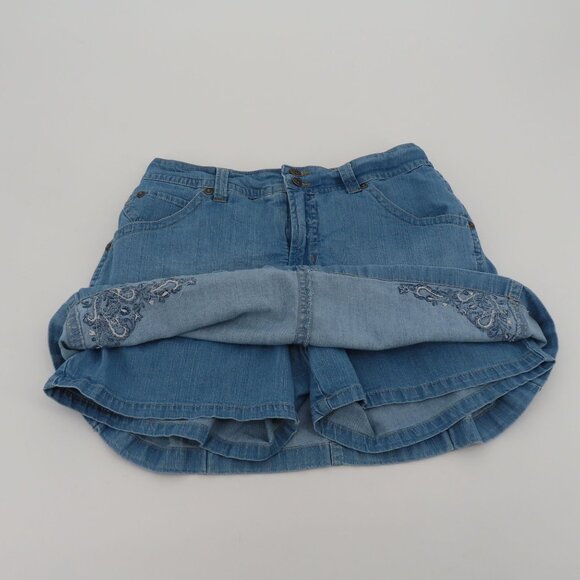 Gloria Vanderbilt Women 8 Blue Denim Jean Skort Skirt Built in Shorts Pockets - Picture 5 of 13